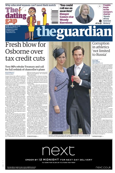 The Guardian (UK) Newspaper Front Page for 11 November 2015