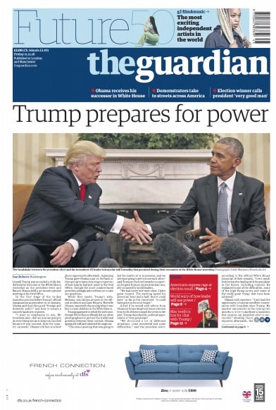 The Guardian Newspaper Front Page for 11 November 2016
