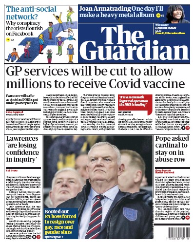 The Guardian Newspaper Front Page for 11 November 2020