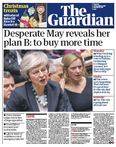 The Guardian (UK) Newspaper Front Page for 11 December 2018