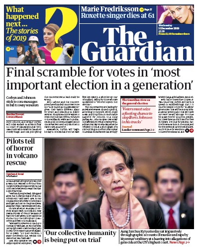 The Guardian (UK) Newspaper Front Page for 11 December 2019