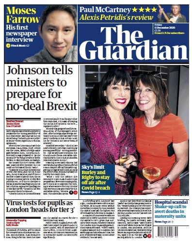 The Guardian Newspaper Front Page for 11 December 2020