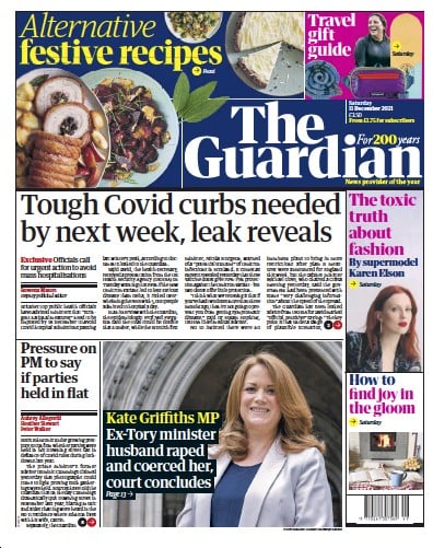 The Guardian (UK) Newspaper Front Page for 11 December 2021