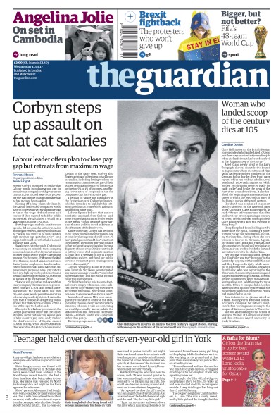The Guardian (UK) Newspaper Front Page for 11 January 2017