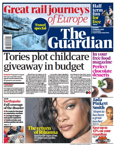 The Guardian (UK) Newspaper Front Page for 11 February 2023