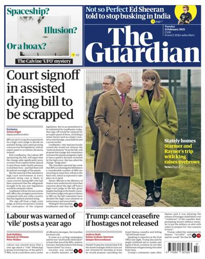 The Guardian (UK) Newspaper Front Page for 11 February 2025