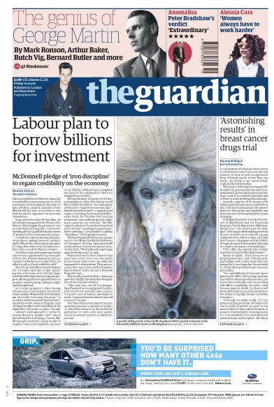 The Guardian (UK) Newspaper Front Page for 11 March 2016