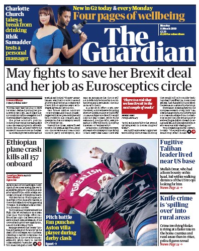 The Guardian (UK) Newspaper Front Page for 11 March 2019