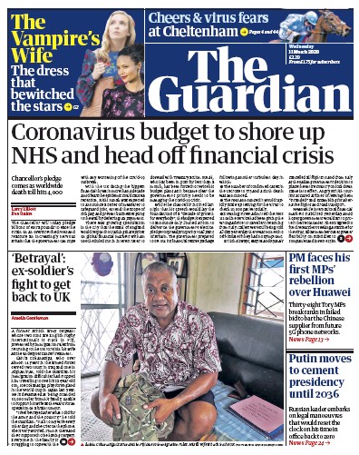 The Guardian Newspaper Front Page for 11 March 2020