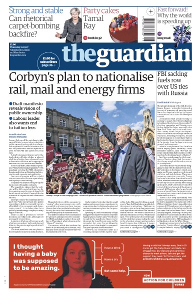 The Guardian Newspaper Front Page for 11 May 2017