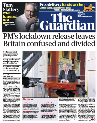 The Guardian Newspaper Front Page for 11 May 2020
