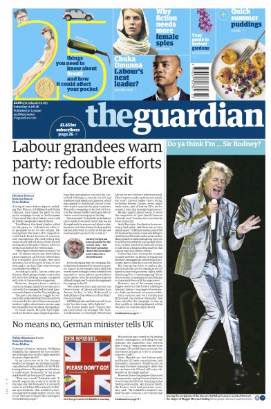 The Guardian Newspaper Front Page for 11 June 2016