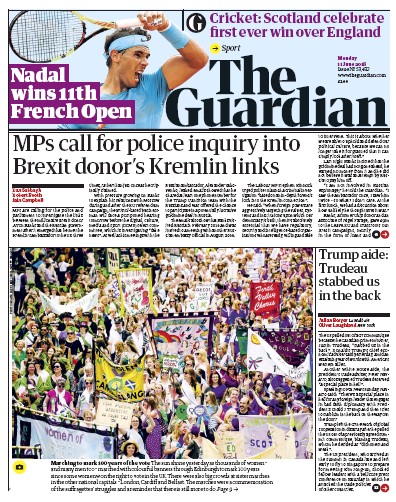 The Guardian Newspaper Front Page for 11 June 2018