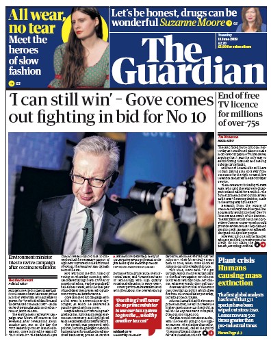 The Guardian (UK) Newspaper Front Page for 11 June 2019