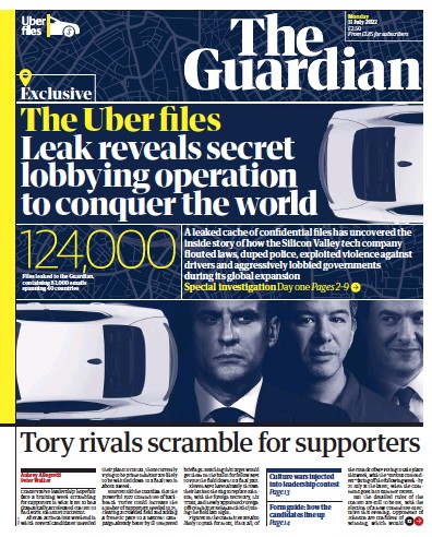 The Guardian (UK) Newspaper Front Page for 11 July 2022