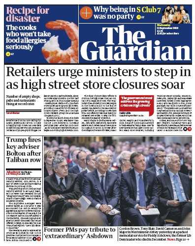The Guardian Newspaper Front Page for 11 September 2019