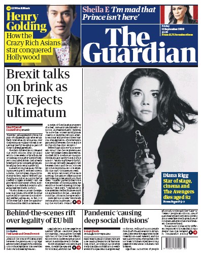 The Guardian Newspaper Front Page for 11 September 2020
