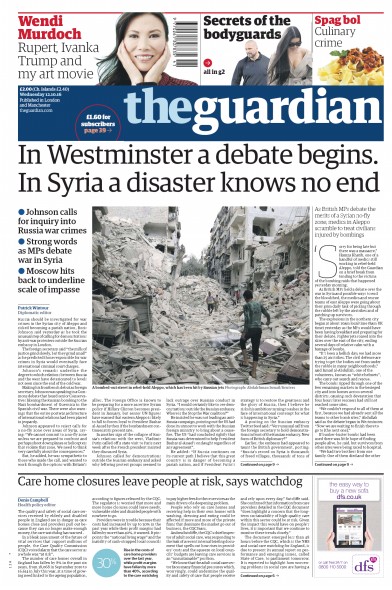 The Guardian Newspaper Front Page for 12 October 2016