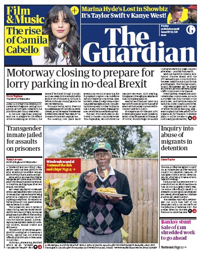 The Guardian Newspaper Front Page for 12 October 2018