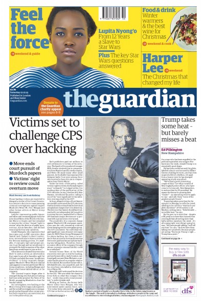 The Guardian (UK) Newspaper Front Page for 12 December 2015
