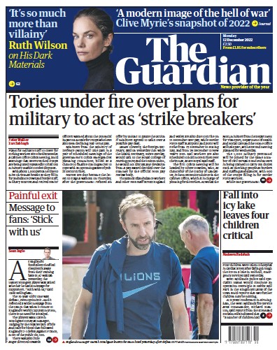 The Guardian (UK) Newspaper Front Page for 12 December 2022