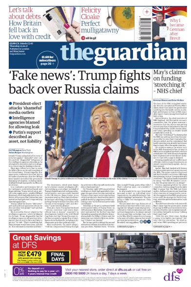 The Guardian Newspaper Front Page for 12 January 2017