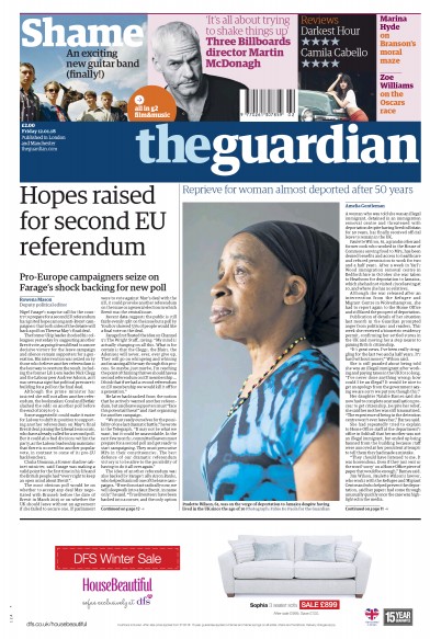 The Guardian (UK) Newspaper Front Page for 12 January 2018