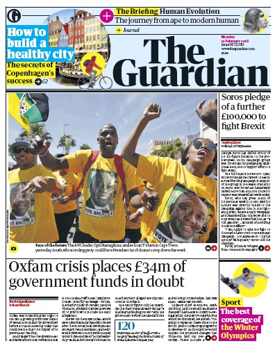 The Guardian (UK) Newspaper Front Page for 12 February 2018