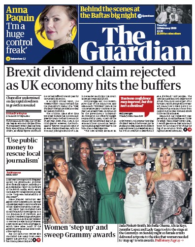 The Guardian Newspaper Front Page for 12 February 2019