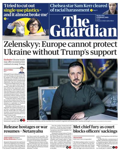 The Guardian (UK) Newspaper Front Page for 12 February 2025