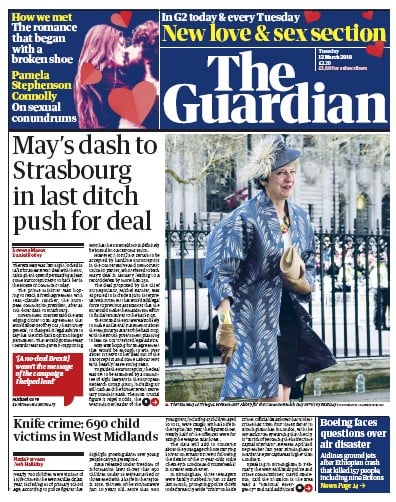 The Guardian Newspaper Front Page for 12 March 2019