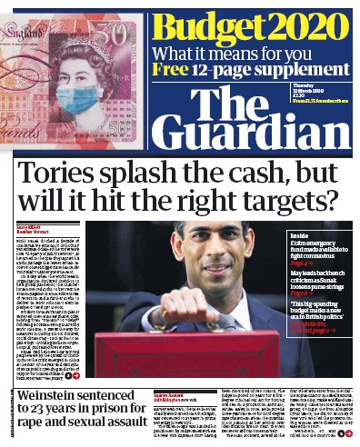 The Guardian (UK) Newspaper Front Page for 12 March 2020