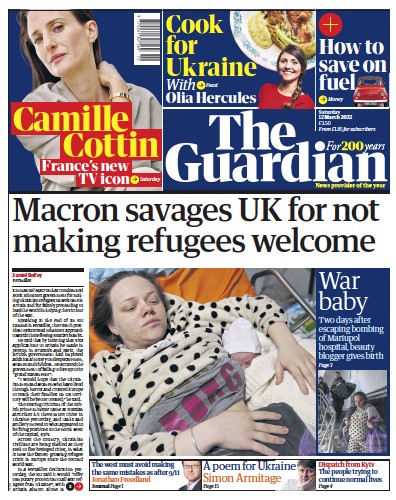 The Guardian (UK) Newspaper Front Page for 12 March 2022