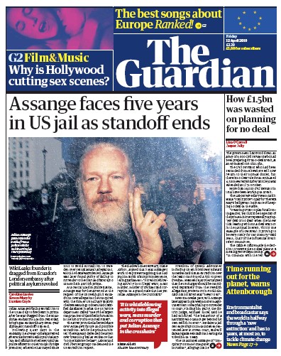 The Guardian Newspaper Front Page for 12 April 2019