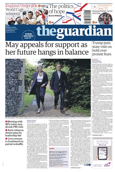 The Guardian Newspaper Front Page for 12 June 2017