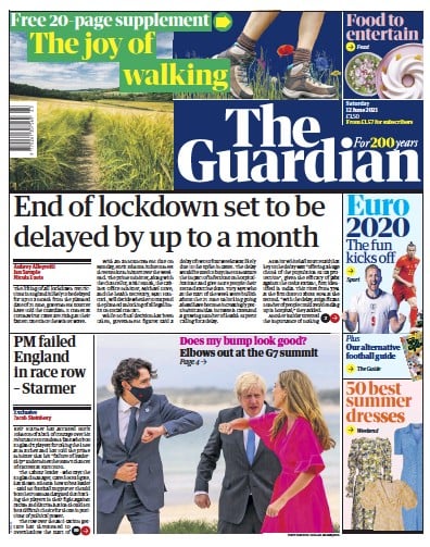 The Guardian (UK) Newspaper Front Page for 12 June 2021
