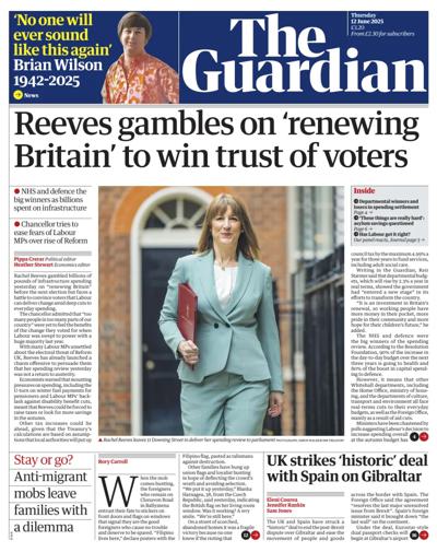 The Guardian (UK) Newspaper Front Page for 12 June 2025