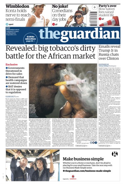 The Guardian Newspaper Front Page for 12 July 2017