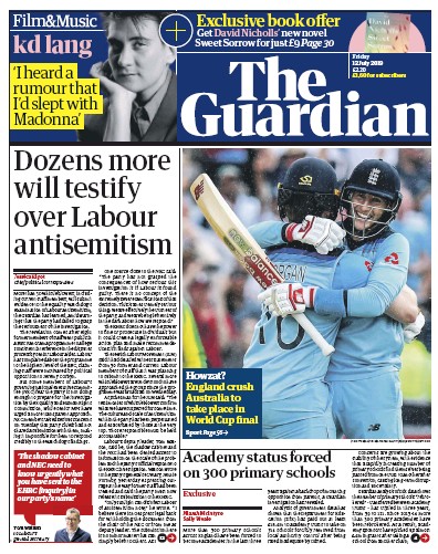 The Guardian (UK) Newspaper Front Page for 12 July 2019