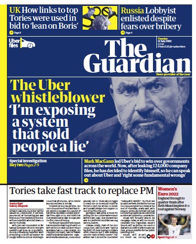 The Guardian Newspaper Front Page for 12 July 2022