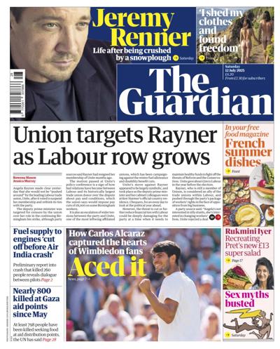 The Guardian (UK) Newspaper Front Page for 12 July 2025