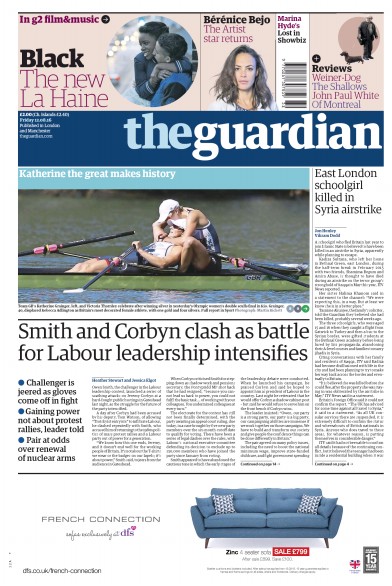 The Guardian Newspaper Front Page for 12 August 2016