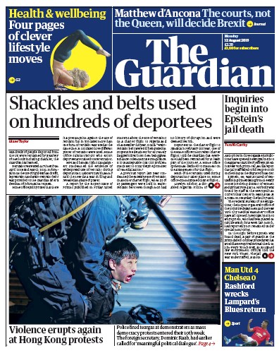 The Guardian Newspaper Front Page for 12 August 2019