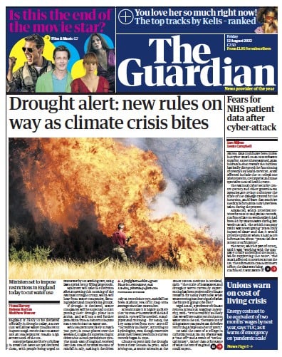 The Guardian (UK) Newspaper Front Page for 12 August 2022