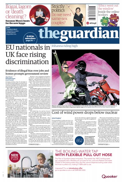 The Guardian Newspaper Front Page for 12 September 2017