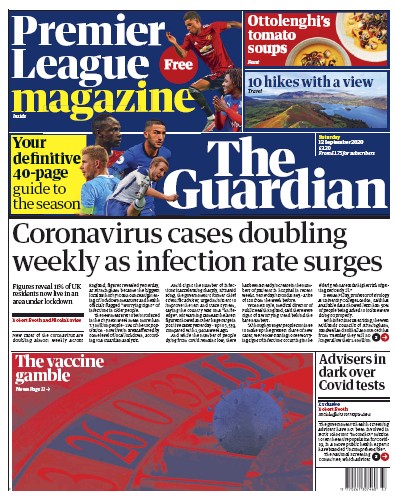 The Guardian Newspaper Front Page for 12 September 2020