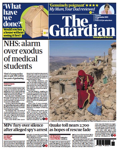 The Guardian (UK) Newspaper Front Page for 12 September 2023