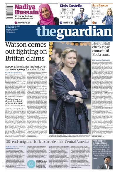 The Guardian (UK) Newspaper Front Page for 13 October 2015
