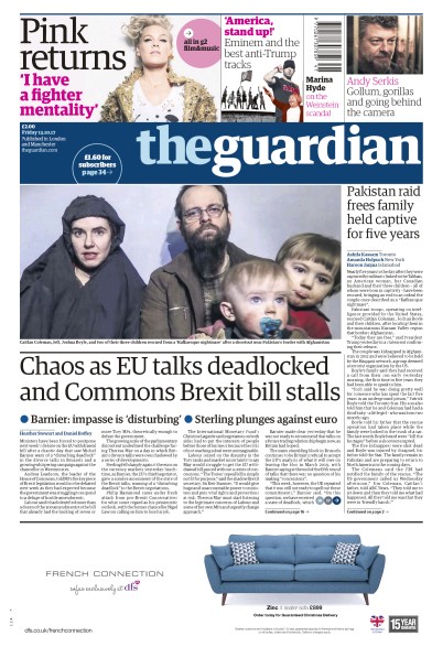 The Guardian (UK) Newspaper Front Page for 13 October 2017