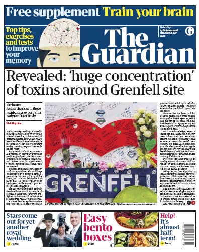 The Guardian Newspaper Front Page for 13 October 2018